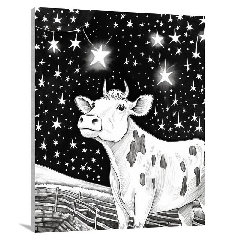 Cow's Starry Serenade - Canvas Print