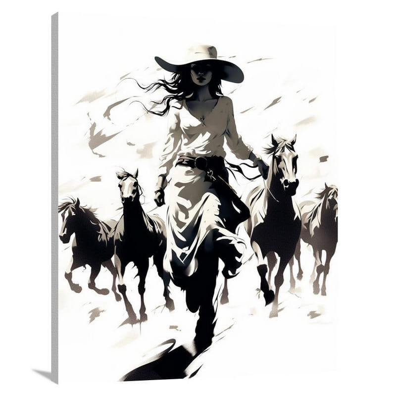 Cowgirl's Dance - Black And White - Canvas Print