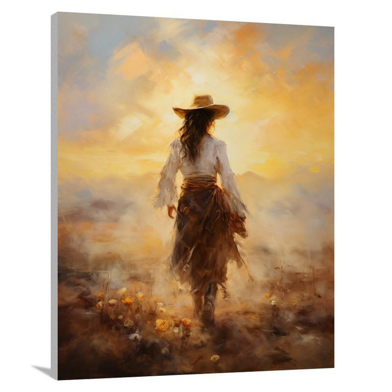 Cowgirl's Sunset Lasso - Impressionist - Canvas Print