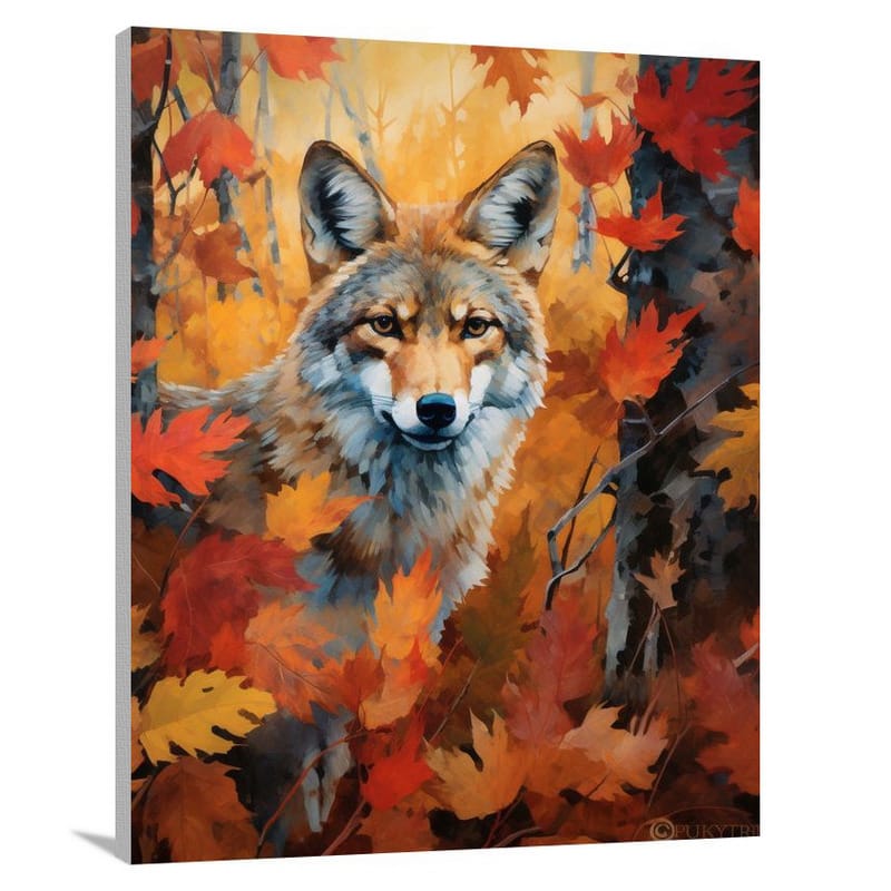 Coyote's Autumn Chase - Contemporary Art - Canvas Print