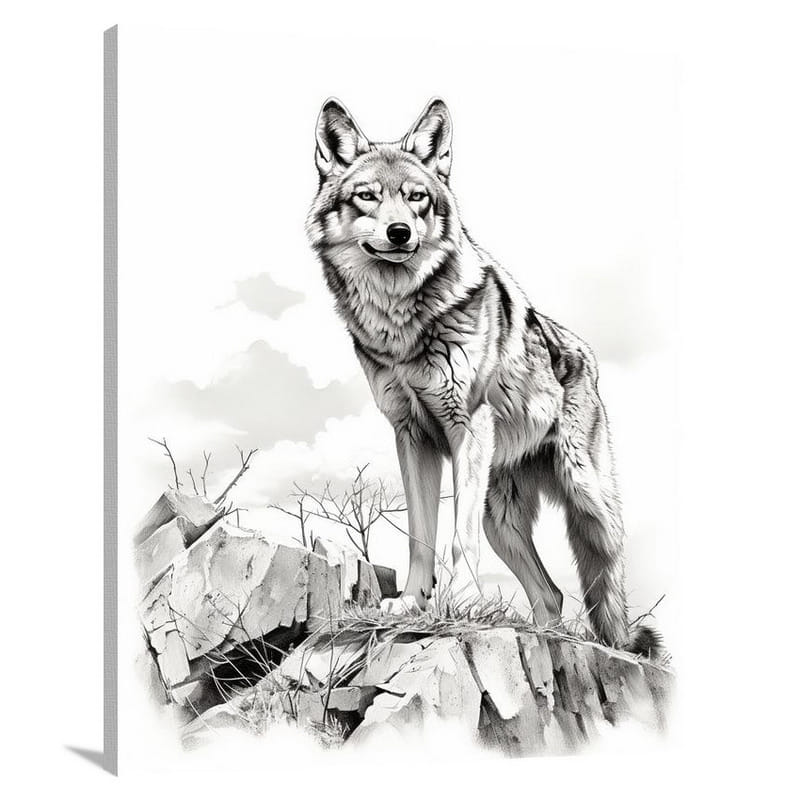 Coyote's Resilience - Black And White - Canvas Print