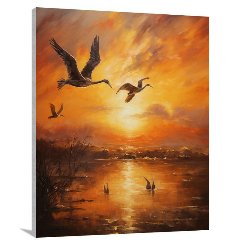 Crane's Fiery Flight - Canvas Print