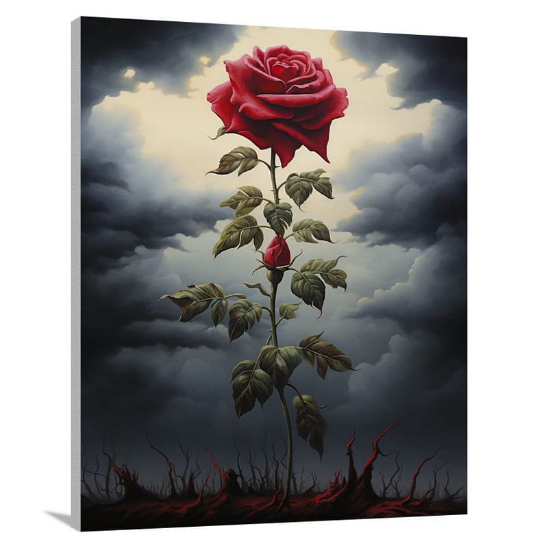 Crimson Solitude: Rose's Contrast - Canvas Print