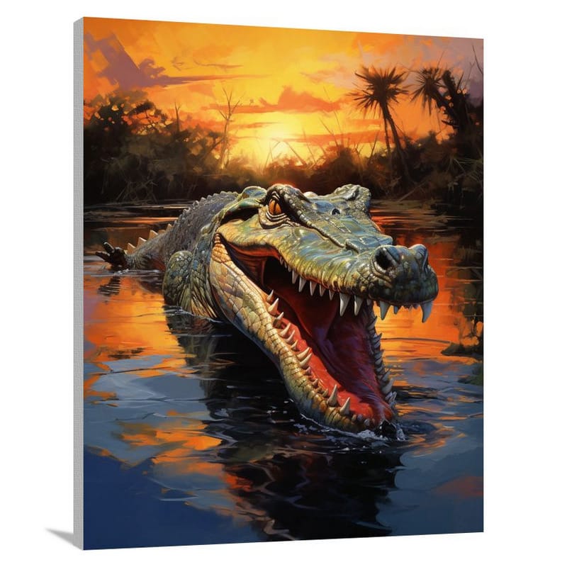 Crocodile's Sunset Stalk - Canvas Print