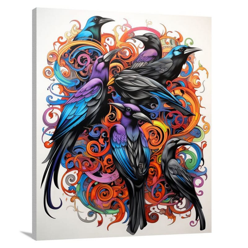 Crow's Kaleidoscope - Black And White - Canvas Print