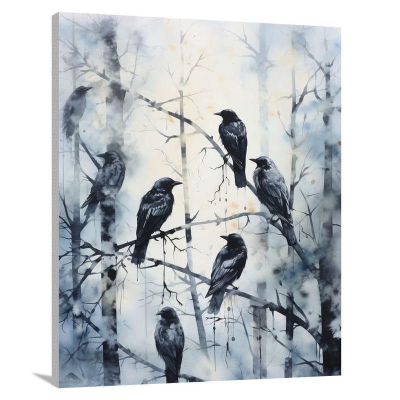 Crow's Midnight Gathering - Watercolor - Canvas Print