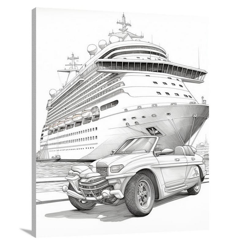 Cruise Ship - Black and White - Canvas Print