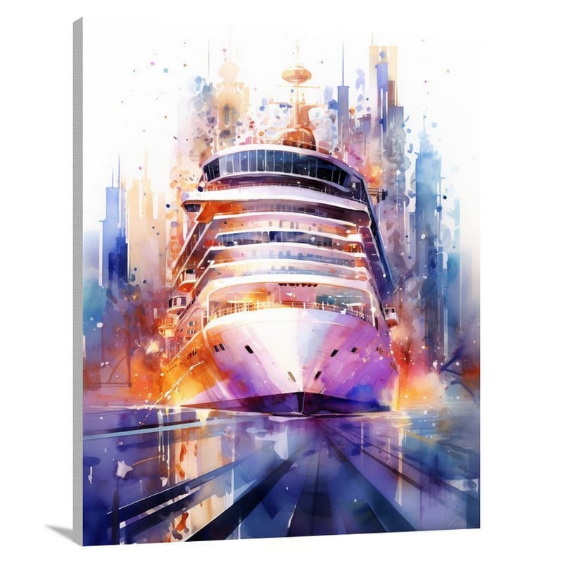 Cruise Ship in Neon City - Canvas Print