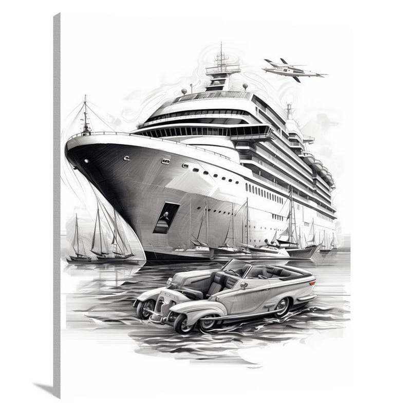 Cruise Ship Voyage - Black And White - Canvas Print