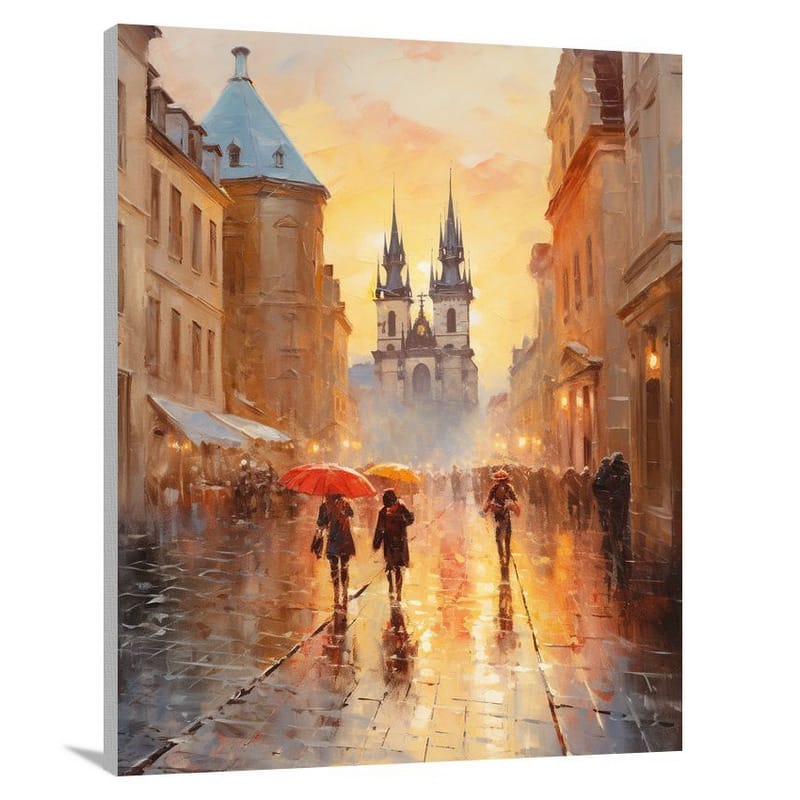 Czech Republic: Rainy Stroll - Canvas Print