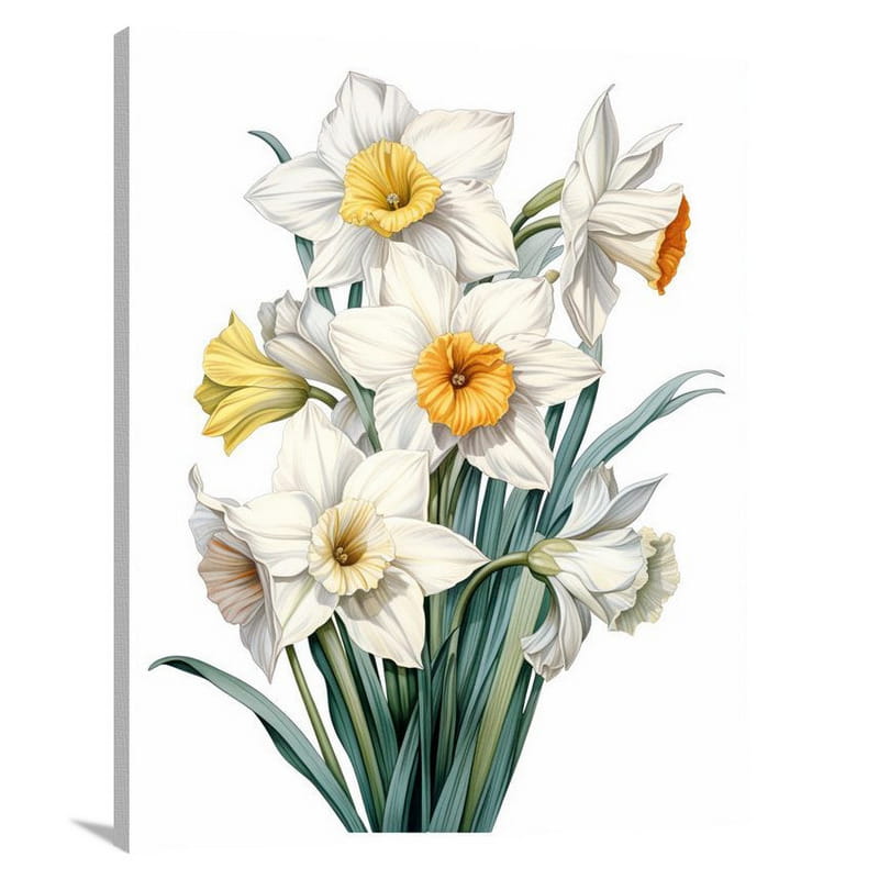 Daffodil Symphony - Black And White - Canvas Print