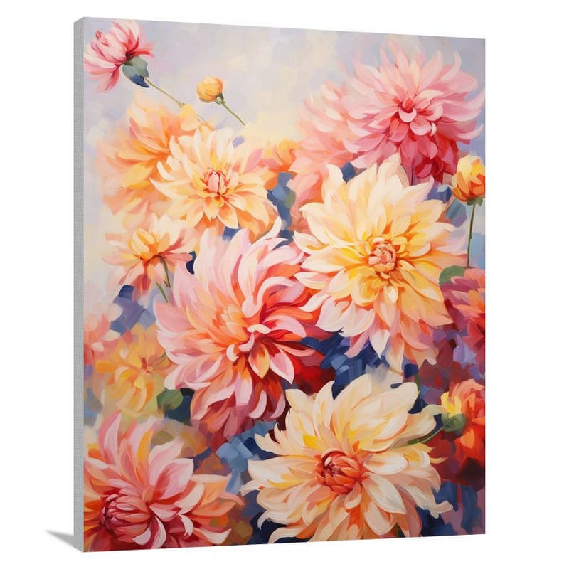 Dahlia's Fiery Dance - Impressionist - Canvas Print