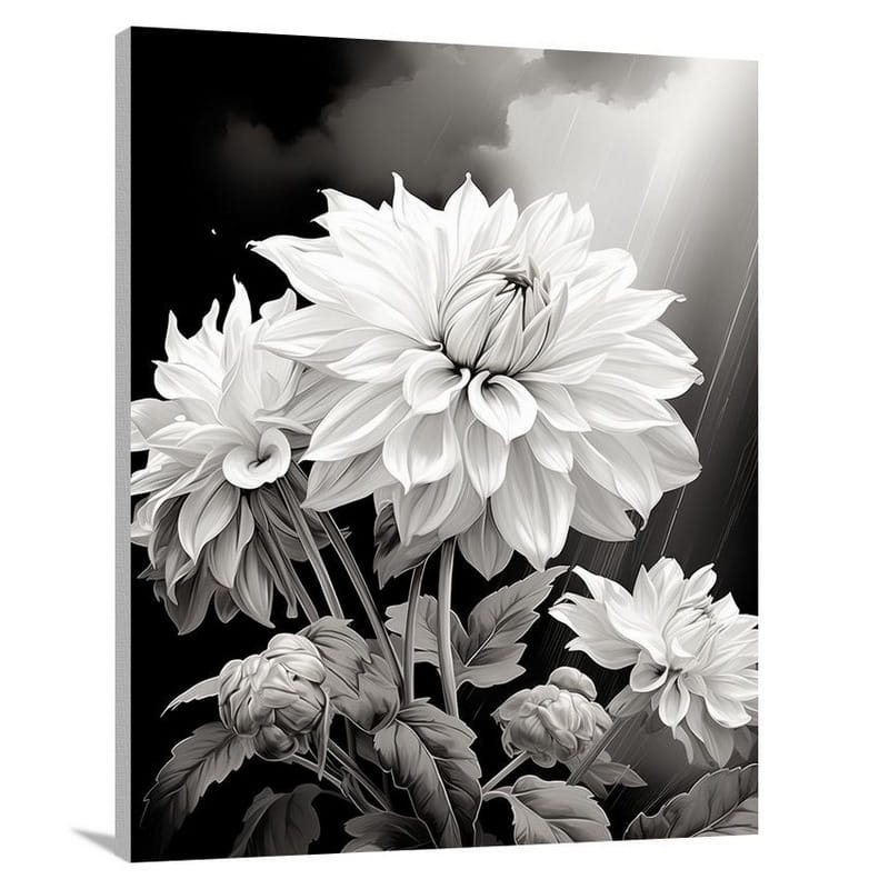 Dahlia's Resilience - Black And White - Canvas Print
