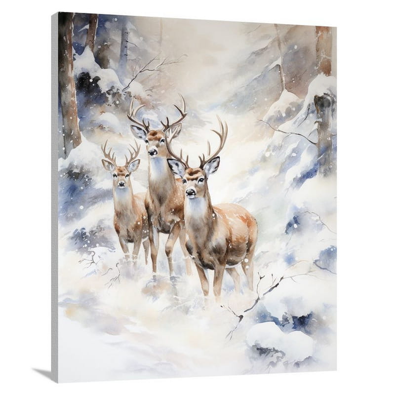 Deer's Serene Journey - Watercolor - Canvas Print