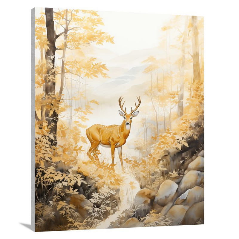 Deer's Twilight Encounter - Black And White - Canvas Print