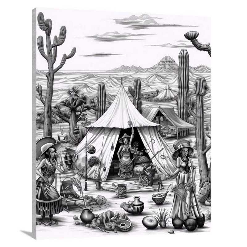 Desert Rhythms: Camping in Cultural Harmony - Canvas Print