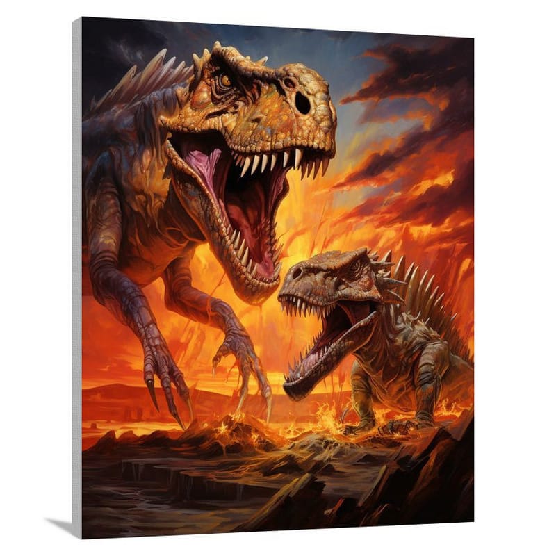 Dinosaur's Fiery Battle - Canvas Print