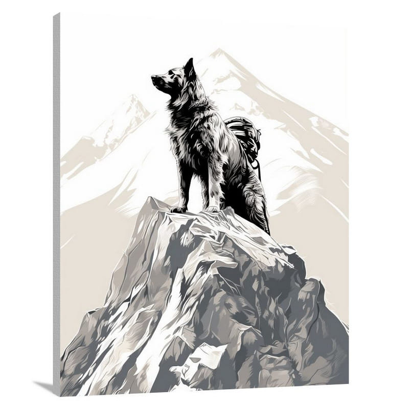 Dog's Heroic Ascent - Black And White - Canvas Print