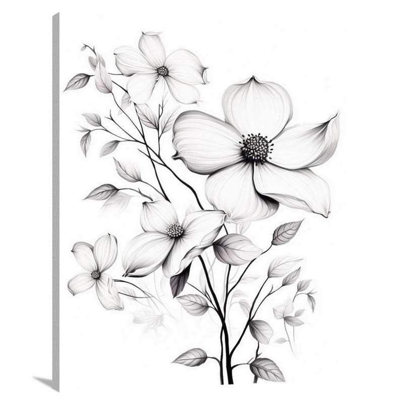 Dogwood Blossoms - Black And White - Canvas Print