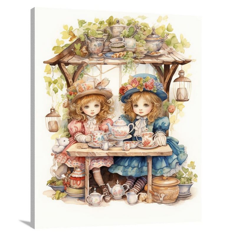 Doll's Tea Party - Watercolor - Canvas Print