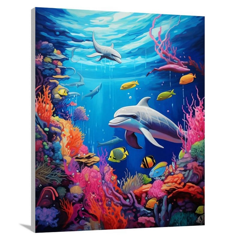 Dolphin's Underwater Symphony - Canvas Print
