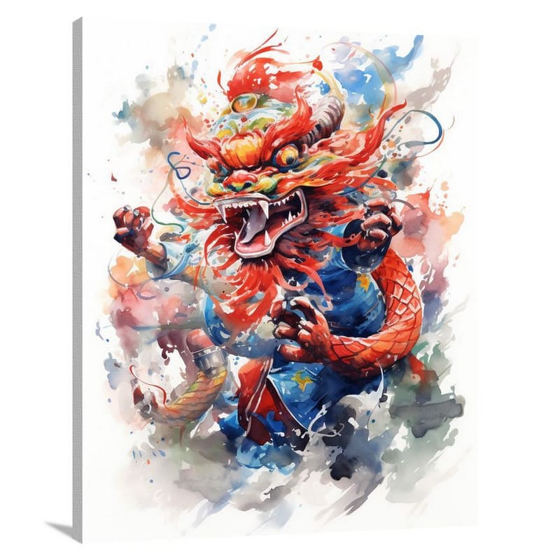 Dragon Dance: A Vibrant Celebration - Watercolor - Canvas Print