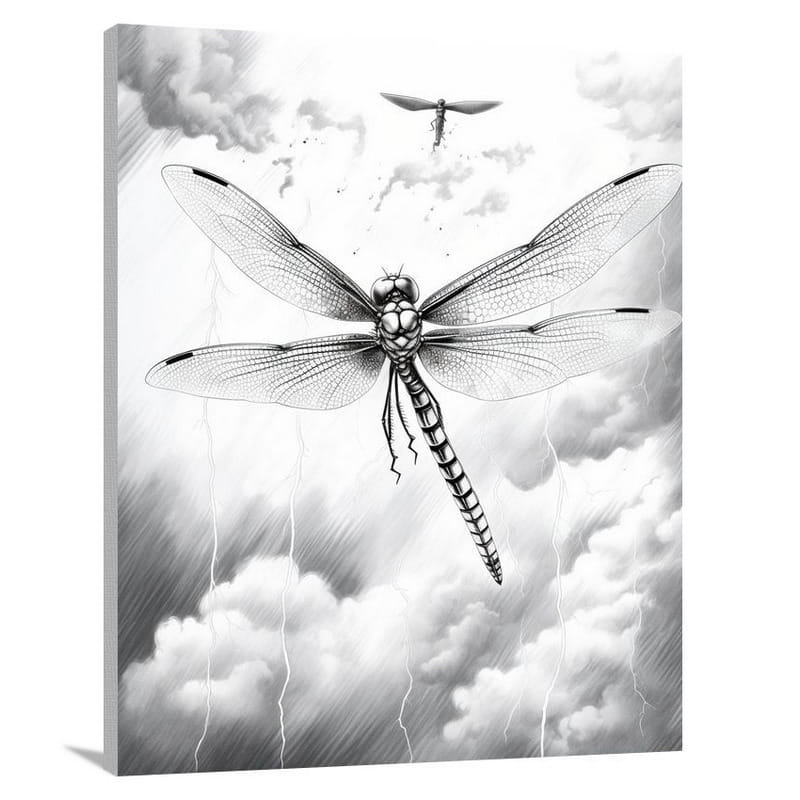 Dragonfly's Resilience - Black And White - Canvas Print