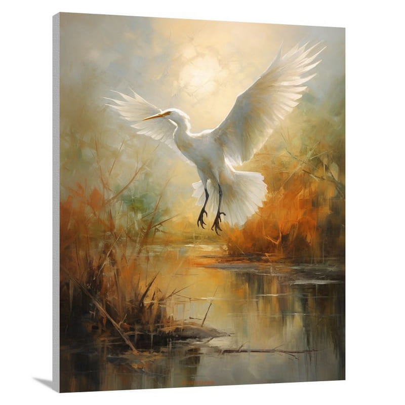 Egret's Flight - Impressionist - Canvas Print