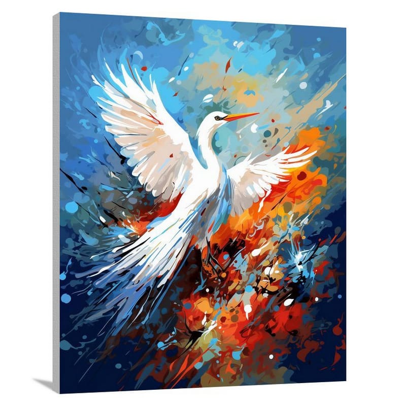 Egret's Flight: Whispers of Freedom - Pop Art - Canvas Print