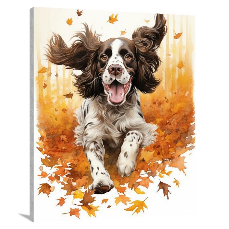 English Springer Spaniel: Autumn's Leap - Canvas Print