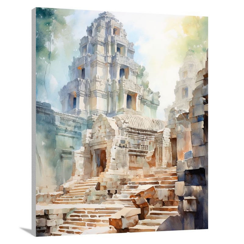 Enigmatic Angkor Wat: Shadows Dance, - Canvas Print