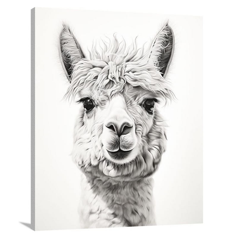 Enigmatic Eyes: Alpaca - Black And White - Canvas Print