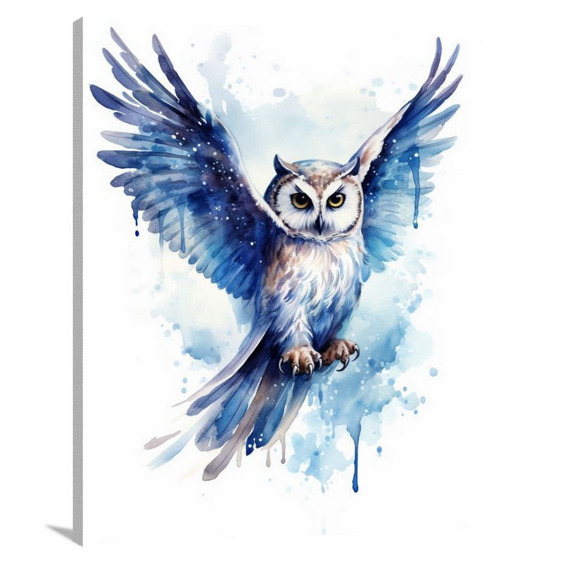 Enigmatic Owl: A Starry Flight - Canvas Print