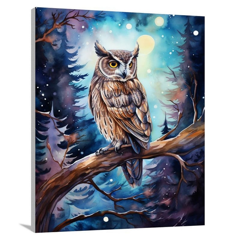 Enigmatic Owl: A Starry Night - Canvas Print
