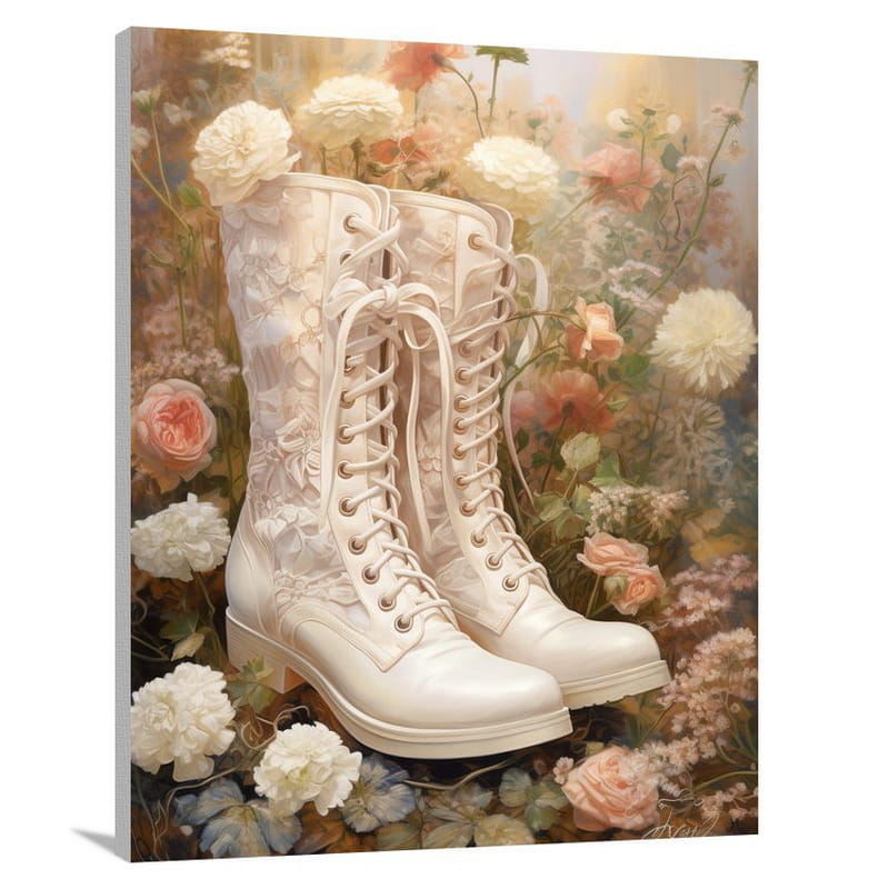 Ethereal Blossoms: A Lace Boot's Dream - Canvas Print
