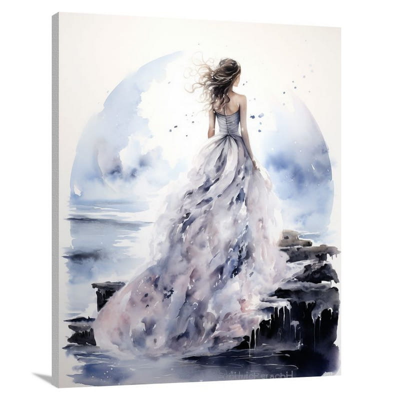 Ethereal Elegance: Dress in Moonlight - Watercolor - Canvas Print