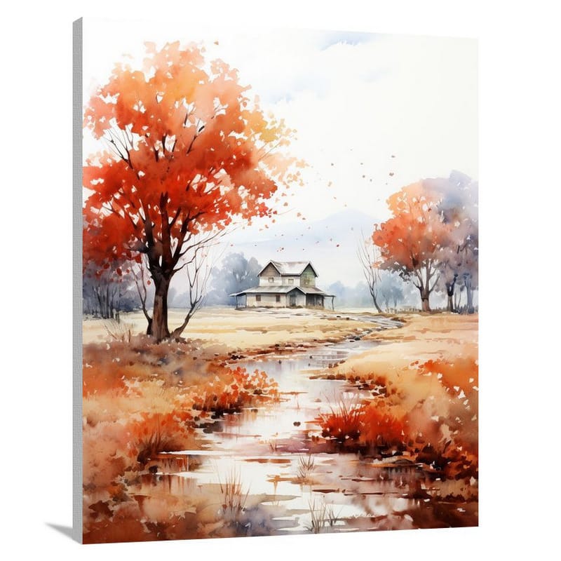 Farm in Autumn - Watercolor - Canvas Print