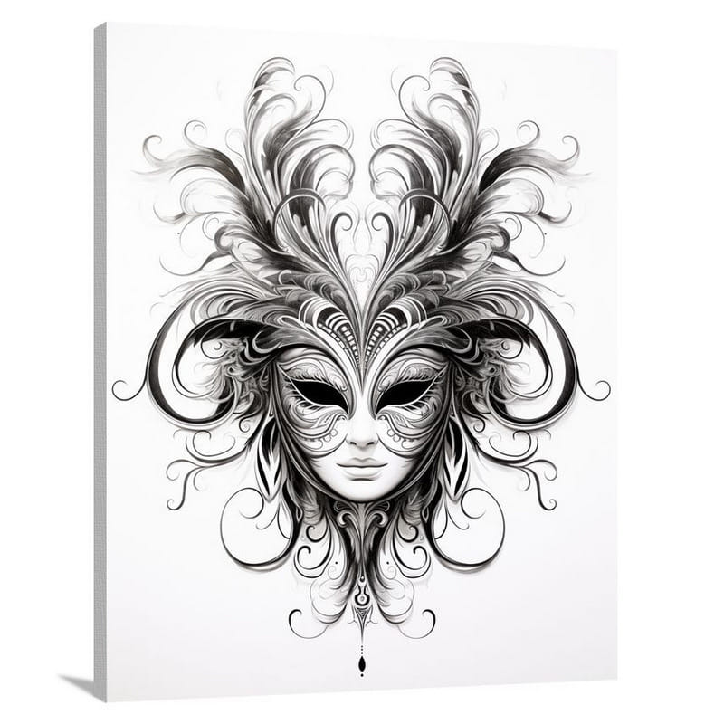 Feathered Elegance - Black And White - Canvas Print