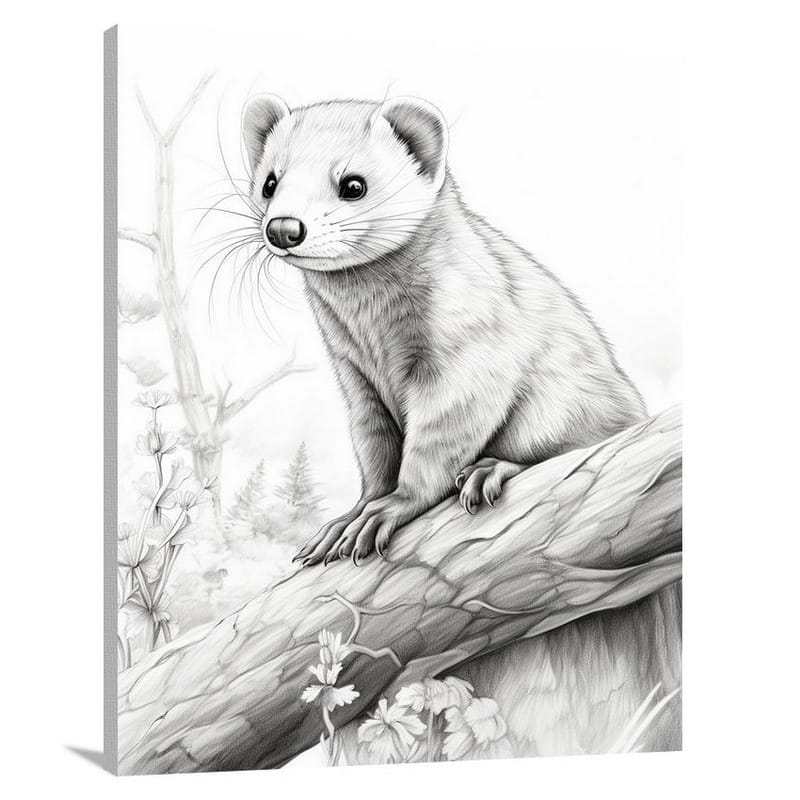 Ferret's Forest Harmony - Black And White - Canvas Print