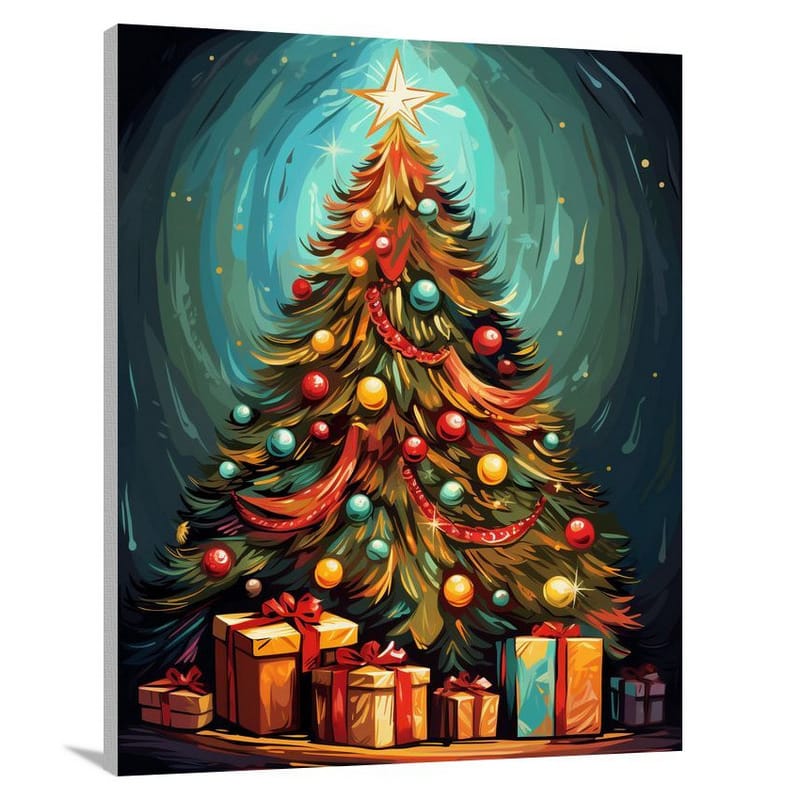Festive Glow: Christmas Tree Delight - Canvas Print