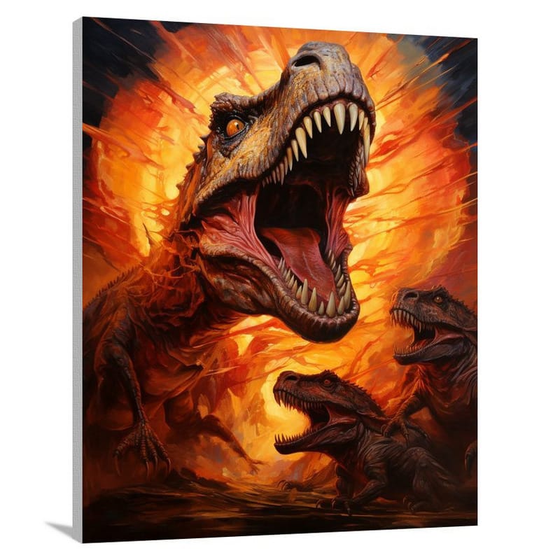 Fiery Battle: Dinosaur's Roar - Canvas Print