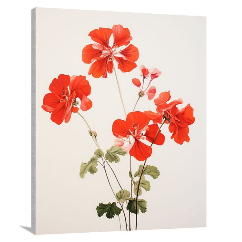 Fiery Blooms: Geranium's Minimalist Dance - Canvas Print