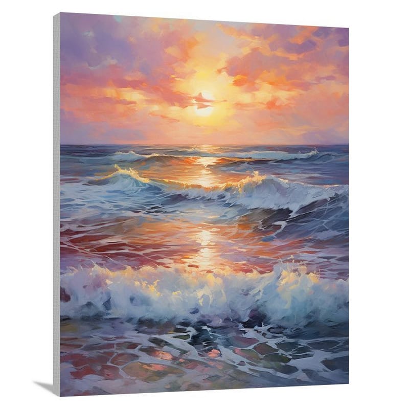 Fiery Embrace: Beach Sunset - Canvas Print