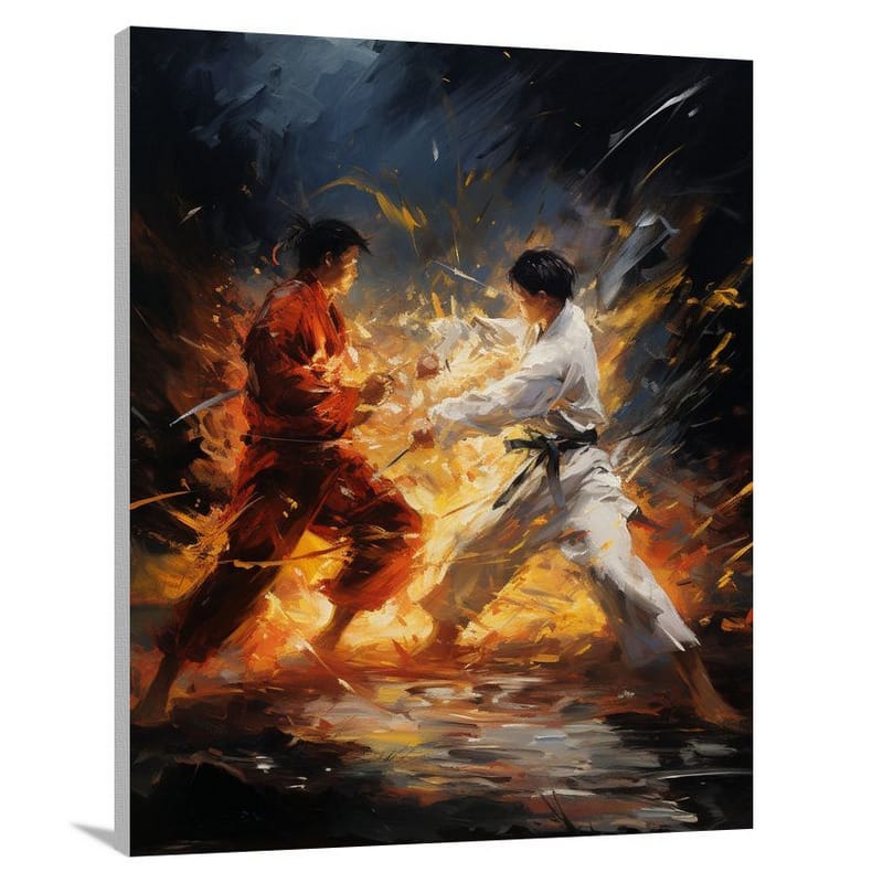 Fiery Martial Arts Clash - Canvas Print