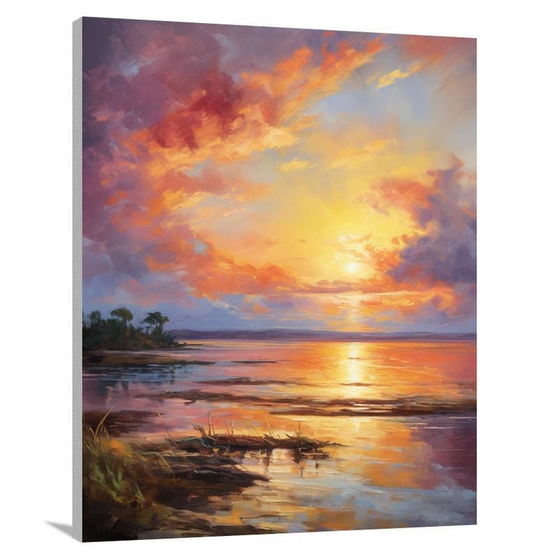 Fiery Tranquility: Sunset's Embrace - Impressionist - Canvas Print
