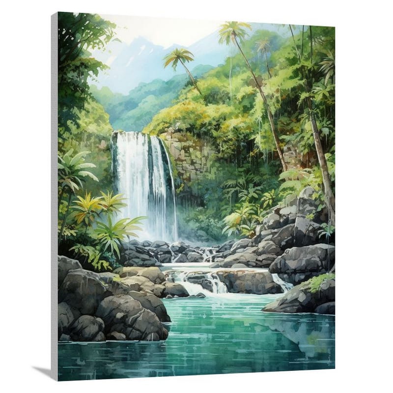 Fiji's Enchanting Cascades - Watercolor - Canvas Print