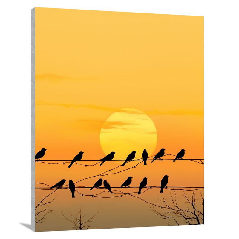 Finch Gathering - Black And White - Canvas Print