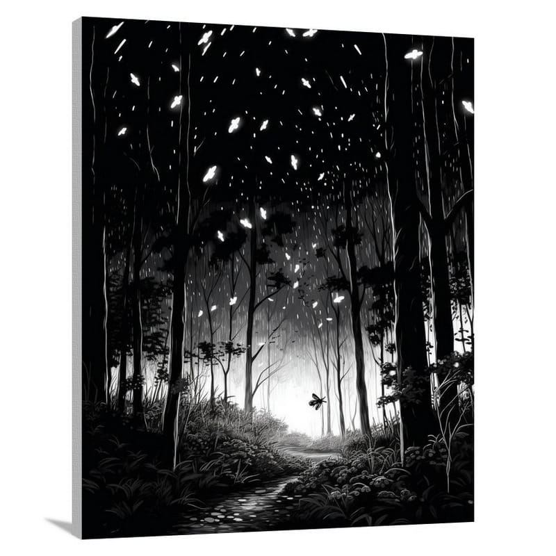 Firefly Symphony - Black And White - Canvas Print