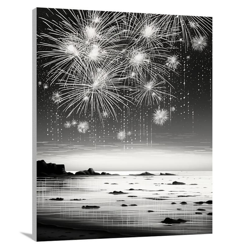 Firework Symphony - Black And White 2 - Canvas Print