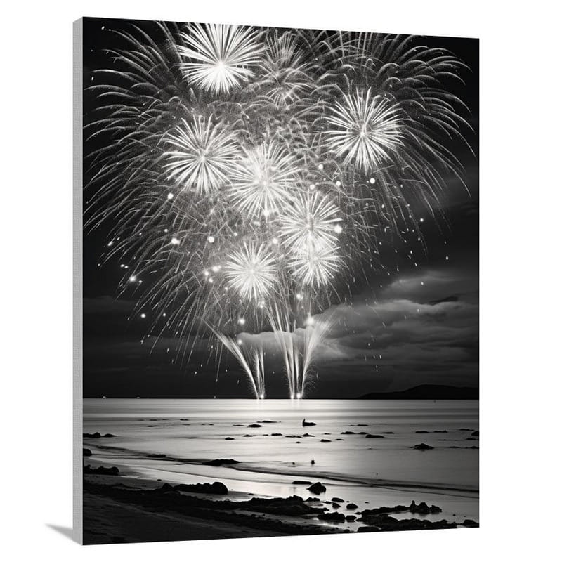 Firework Symphony - Black And White - Canvas Print